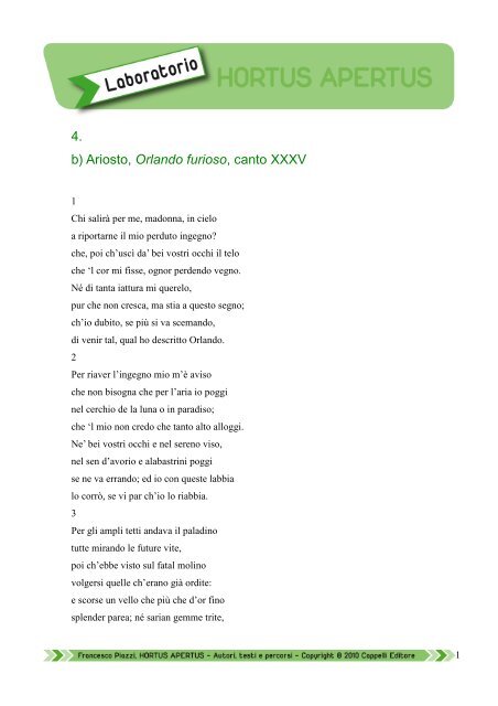 4. b) Ariosto, Orlando furioso, canto XXXV - Edu.lascuola.it
