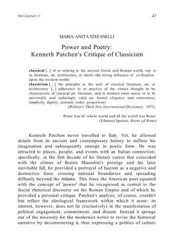Power and Poetry: Kenneth Patchen's Critique of Classicism - aisna