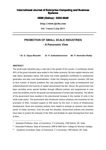 PROMOTION OF SMALL SCALE INDUSTRIES - International ...