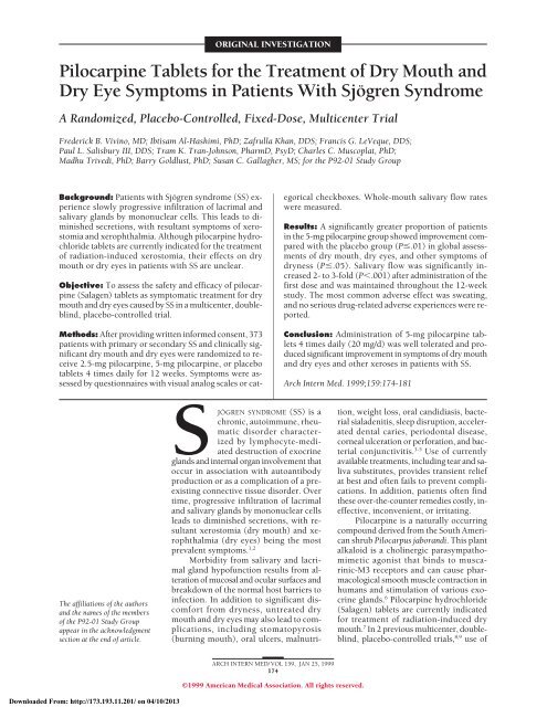 Pilocarpine Tablets for the Treatment of Dry Mouth and Dry Eye ...