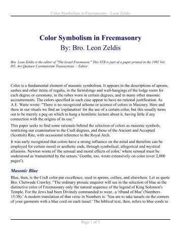 Color Symbolism in Freemasonry - Leon Zeldis - Pictou Masons