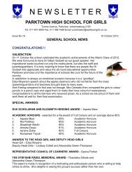 Newsletter 18 : 19 October 2012 - Parktown High School for Girls