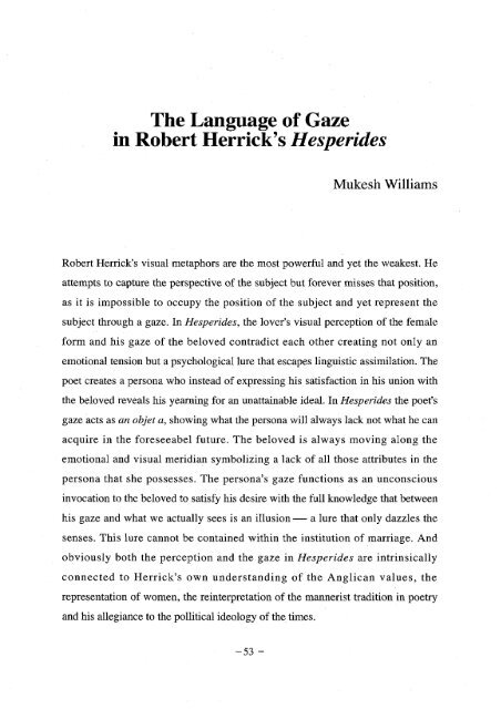 The Language of Gaze Robert Herrick's Hesperides