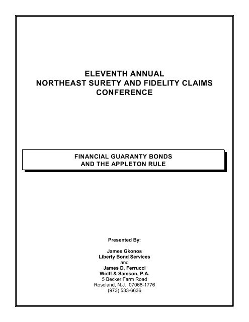 financial guaranty bonds and the appleton rule - Forcon International