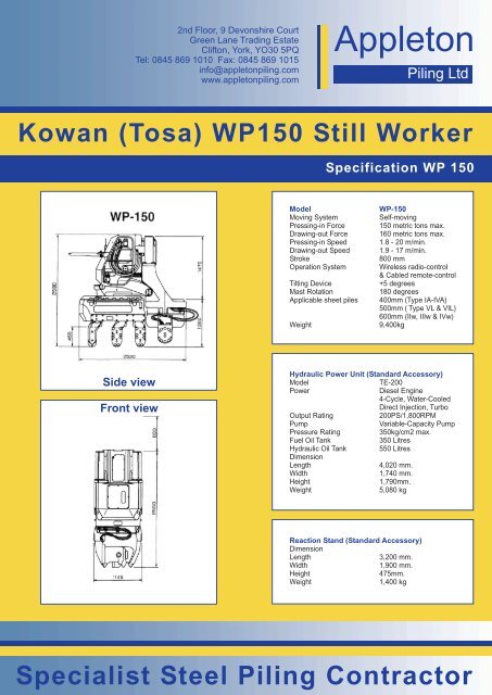 Kowan (Tosa) WP150 - Appleton Piling Ltd