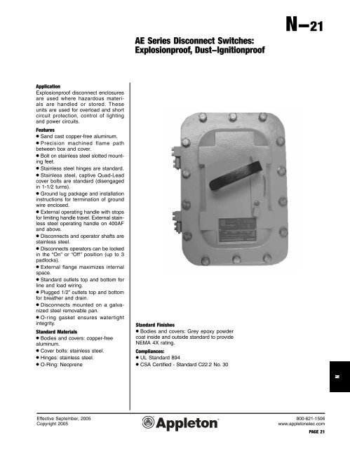 N1-Switches, Tumbler, Disconnect, Explosionproof