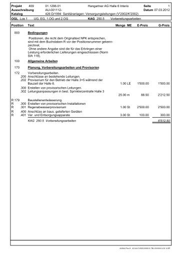 Projekt Ausschreibung Katalog 01.1296.01 Hangartner AG ... - tib.ch
