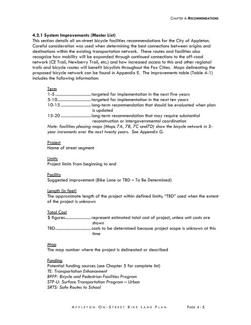 City of Appleton On-Street Bike Lane Plan