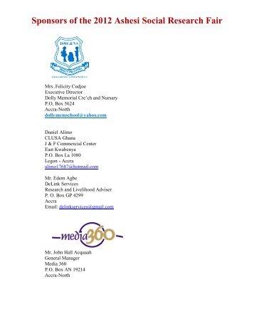 Sponsors of the 2012 Ashesi Social Research Fair