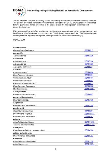 Stämme, die bestimmte natürliche oder xenobiotische ... - DSMZ