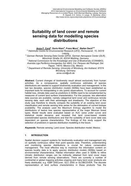 Suitability of land cover and remote sensing data for modelling ...
