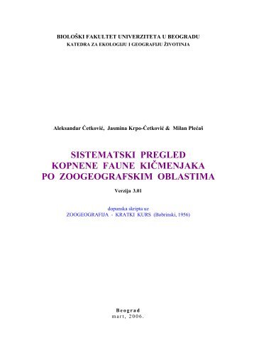 sistematski pregled kopnene faune kičmenjaka po ... - Biolozi.net