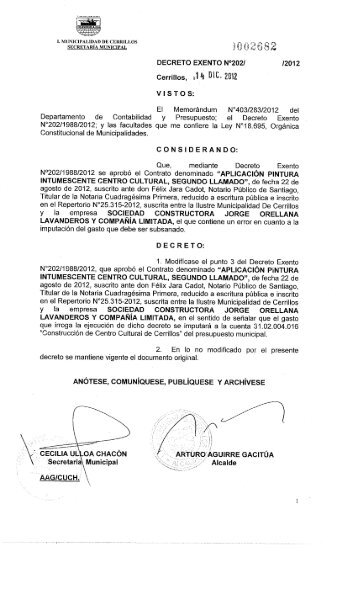 Decreto - I. Municipalidad de Cerrillos