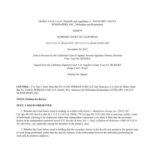 MARIA AYALA et al., Plaintiffs and Appellants, v. ANTELOPE ...