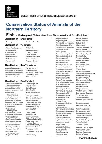 Conservation Status of Animals of the Northern Territory Fish