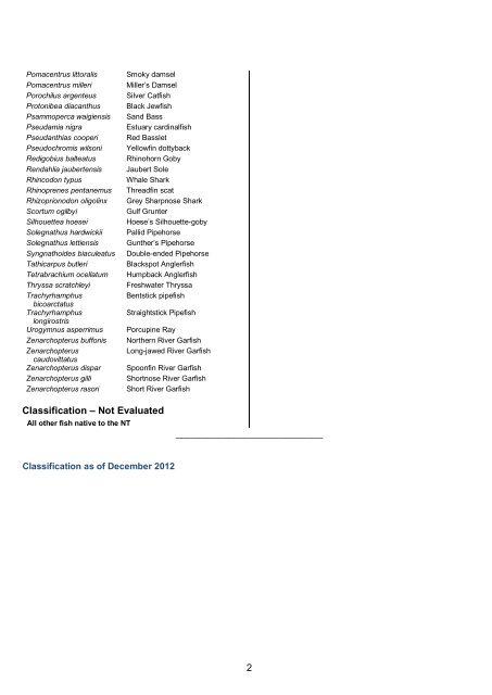 Conservation Status of Animals of the Northern Territory Fish