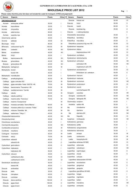 Ecuagenera Flask List - Orchid Society Of Alberta