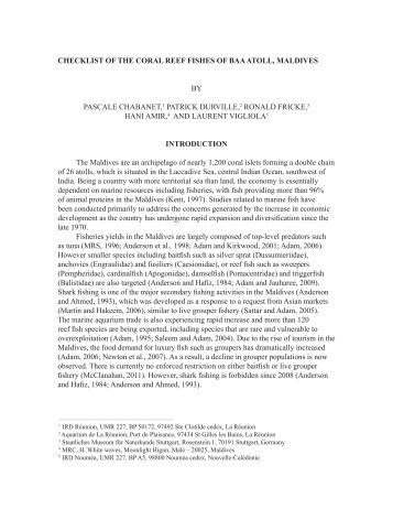 checklist of the coral reef fishes of baa atoll, maldives by pascale ...