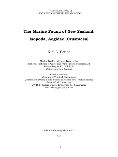 The Marine Fauna of New Zealand: Isopoda, Aegidae (Crustacea)