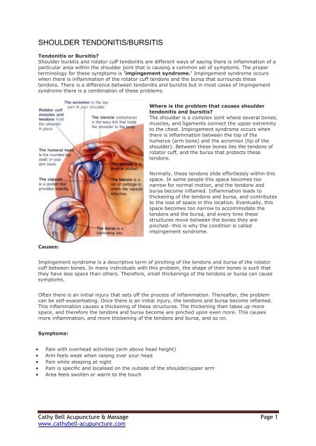 shoulder tendonitis/bursitis - Cathy Bell, Acupuncture &amp; Massage
