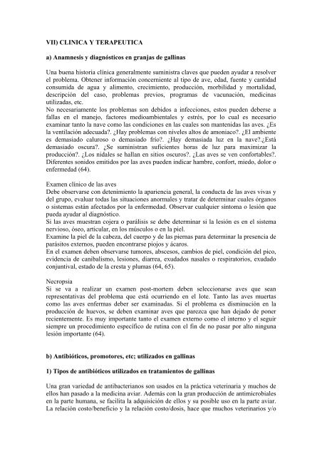 Anamnesis y diagnósticos en granjas de gallinas - UNAM