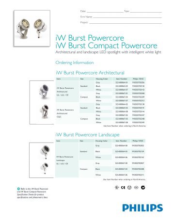 iW Burst Powercore How To Order Specification Sheet - Color Kinetics