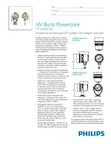 iW Burst Powercore 14° Specification Sheet - Color Kinetics