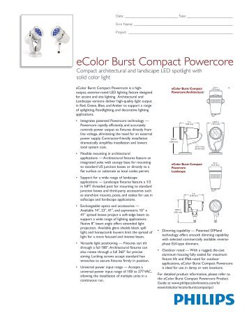 eColor Burst Compact Powercore Specification Sheet - Color Kinetics