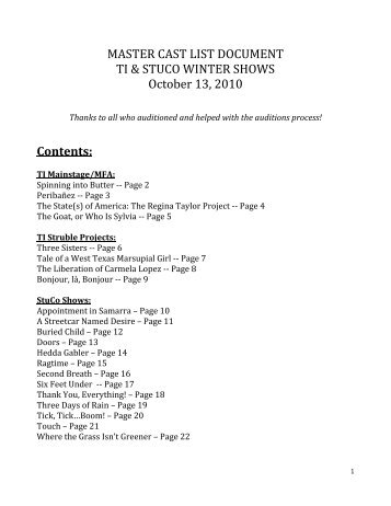 MASTER CAST LIST DOCUMENT TI & STUCO WINTER SHOWS ...