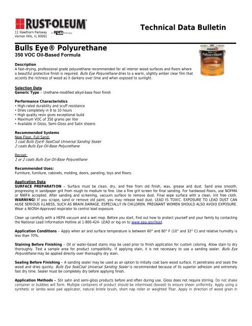Bulls Eye® Polyurethane Technical Data Bulletin - RustoleumIBG.Com