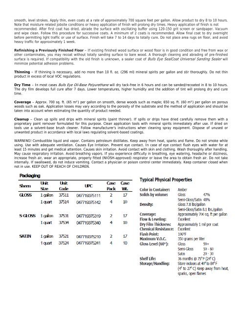 Bulls Eye® Polyurethane Technical Data Bulletin - RustoleumIBG.Com