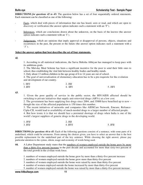 Sample Paper - Scholarship Test - Bulls Eye