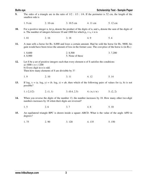 Sample Paper - Scholarship Test - Bulls Eye