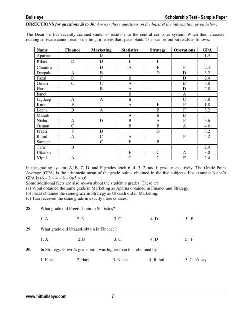 Sample Paper - Scholarship Test - Bulls Eye