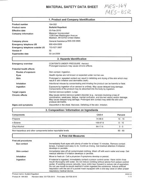 MATERIAL SAFETY DATA SHEET - Messner Incorporated