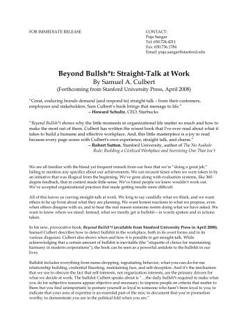 Beyond Bullsh*t: Straight-Talk at Work - Stanford University Press