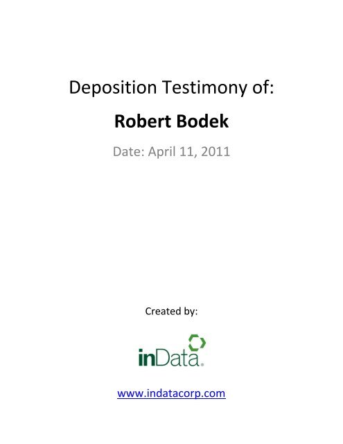 Deposition Testimony Of Robert Bodek Broadcast Interactive Media