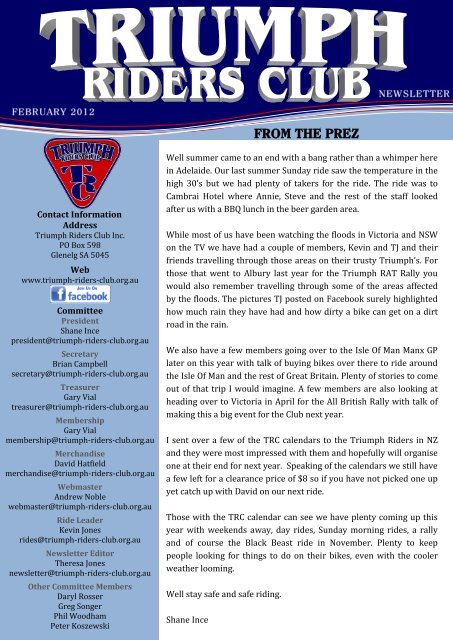 From The Prez Triumph Riders Club Inc From The Prez Triumph Riders Club Inc