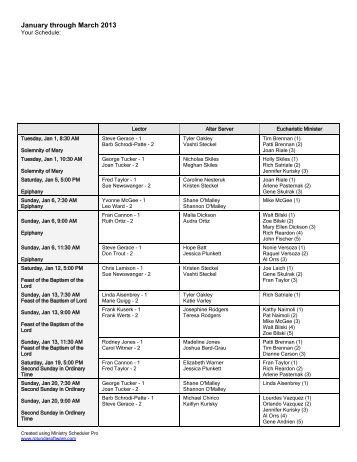 Ministers, lectors & Altar Server Schedule - Our Lady Of Lourdes ...