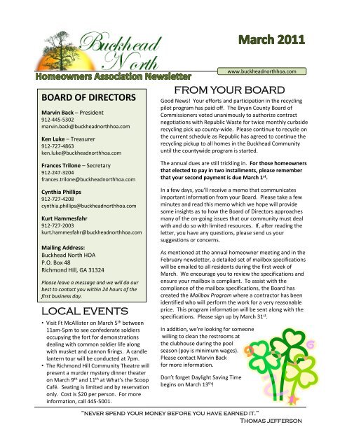 board of directors Buckhead North HOA Richmond Hill Georgia