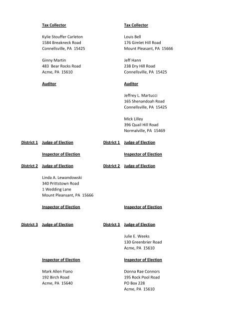 Primary 2013 Candidate List - Fayette County