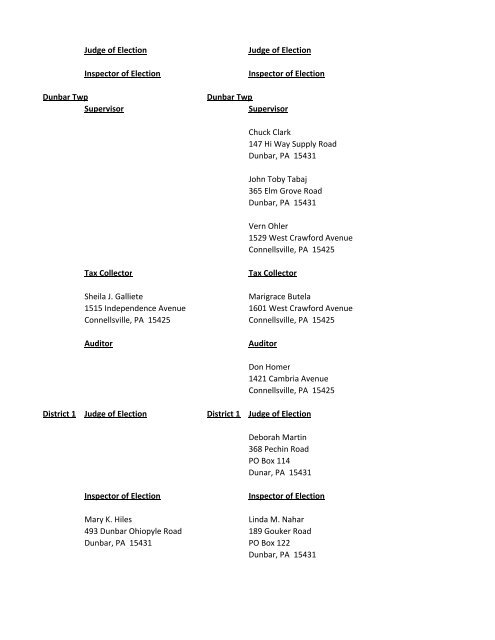 Primary 2013 Candidate List - Fayette County