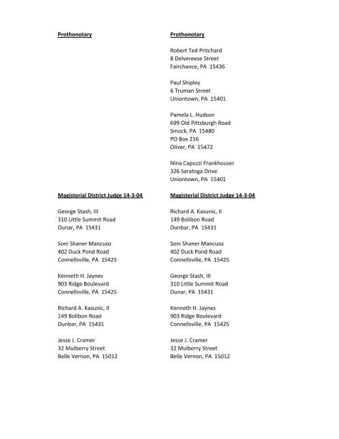 Primary 2013 Candidate List - Fayette County