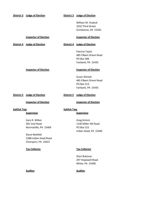 Primary 2013 Candidate List - Fayette County