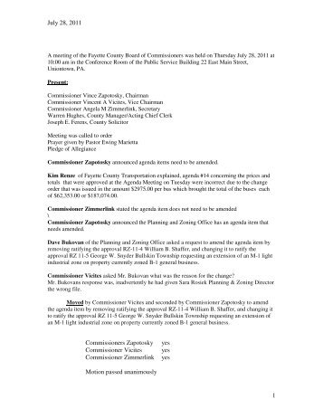 July 28, 2011 1 Commissioners Zapotosky yes ... - Fayette County