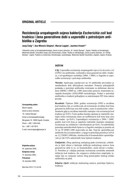 Rezistencija uropatogenih sojeva bakterije Escherichia coli kod ...