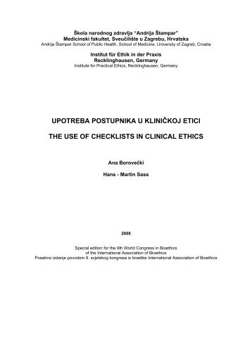 upotreba postupnika u kliničkoj etici the use of checklists in clinical ...