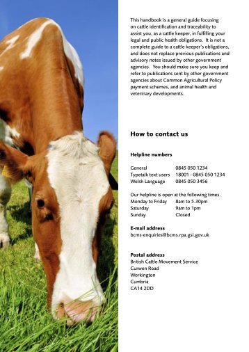 Cattle Keepers Handbook - The Rural Payments Agency - Defra