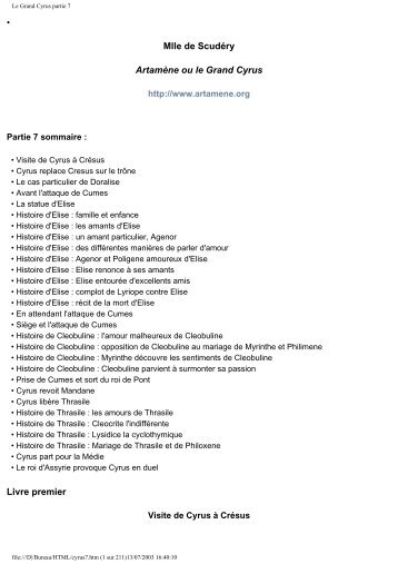 Le Grand Cyrus, partie 7 (format Acrobat PDF - Artamène ou le ...