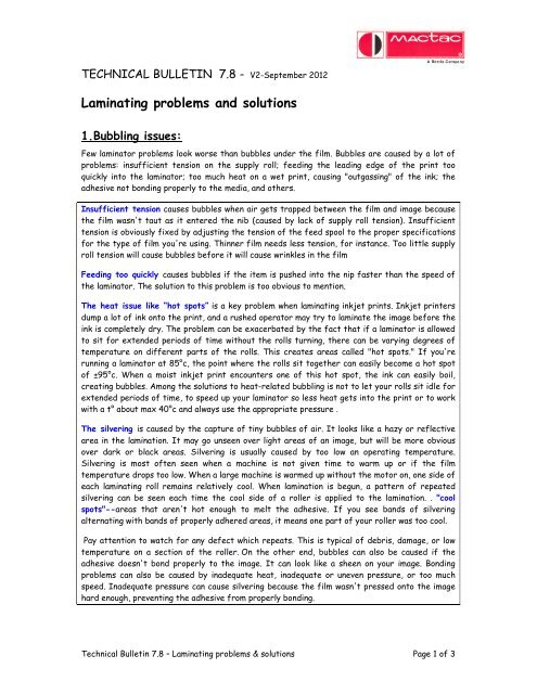 Laminating problems and solutions